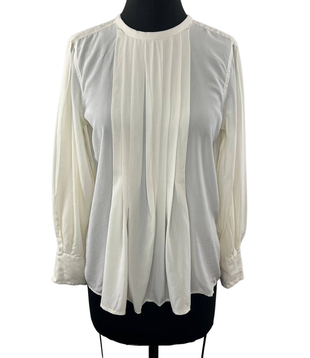 EQUIPMENT Femme White Silk Pleated Front Long Sleeve Round Neck Blouse Top Sz M